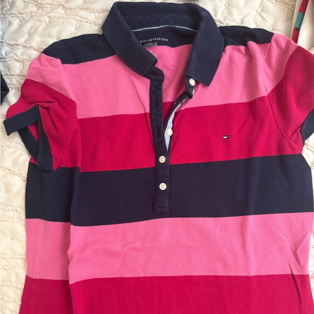 Tommy Hilfiger Kids Polo in Red and Pink Stripes